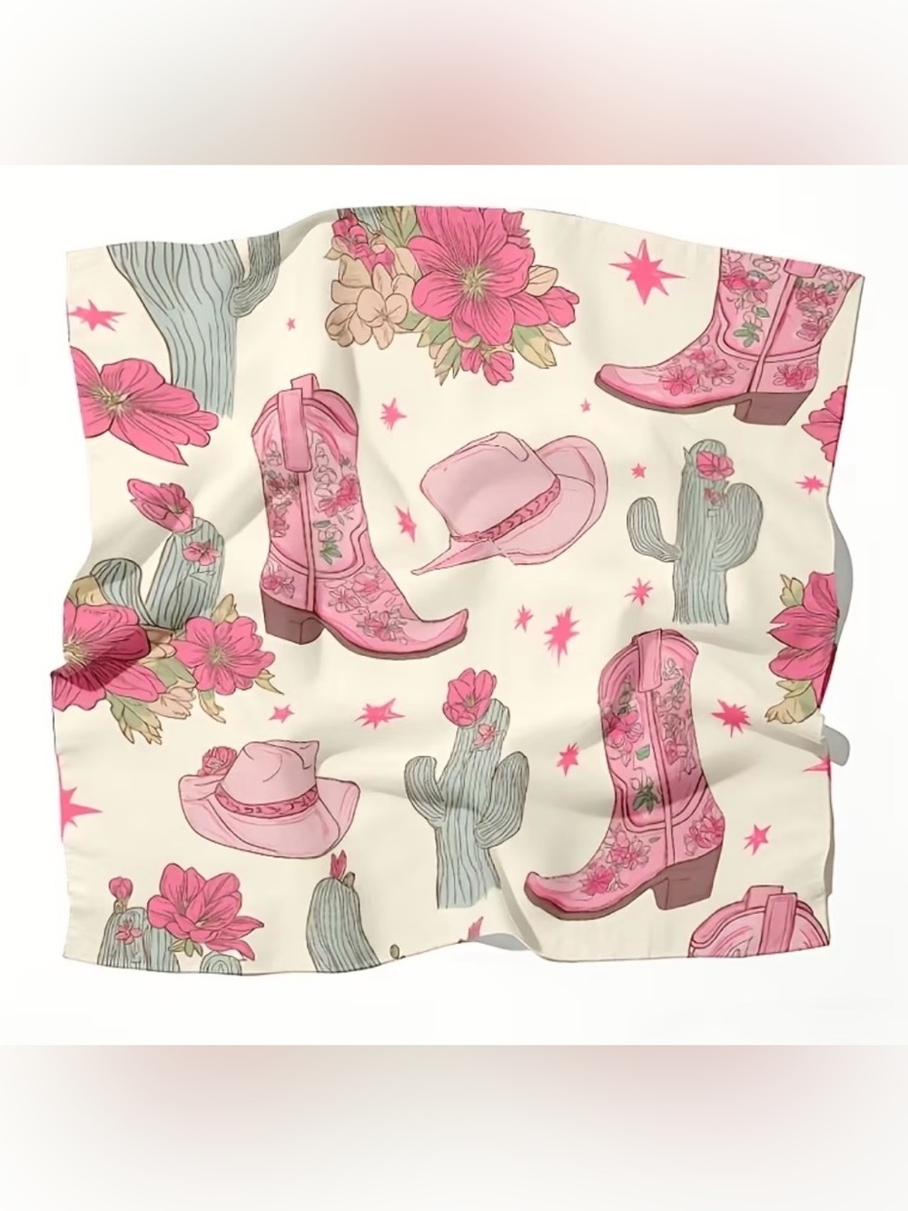 Pink Western Cowboy Boots & Hat Print Scarf - Women's Scarf Top